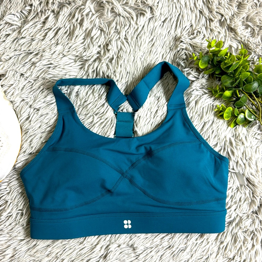 NWT Sweaty Betty Power Medium Impact cabin blue turquoise Sports Bra size S